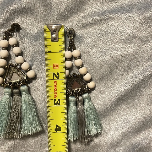 White, pink and teal tassel statement earrings - Picture 7 of 7